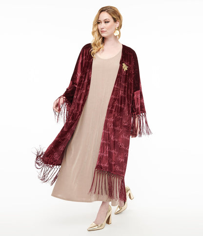 The Golden Girls x Unique Vintage Burgundy Velvet Blanche Kimono - Unique Vintage - Womens, FLAPPER, COATS