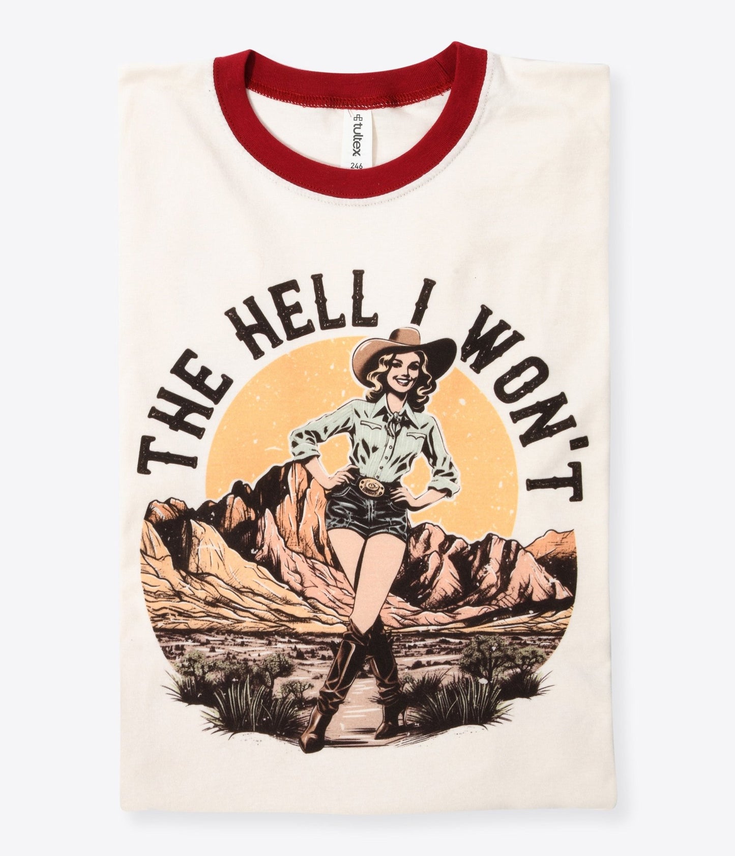 The Hell I Won't Red Collar Unisex Graphic Ringer Tee - Unique Vintage - Womens, TOPS, TEES