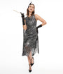 Unique Vintage 1920s Black & Silver Sequin Spider Web Draped Flapper Dress