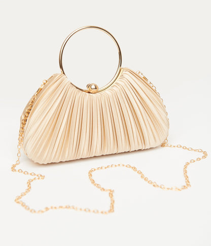 Unique Vintage 1920s Champagne Pleated Handbag - Unique Vintage - Womens, ACCESSORIES, HANDBAGS