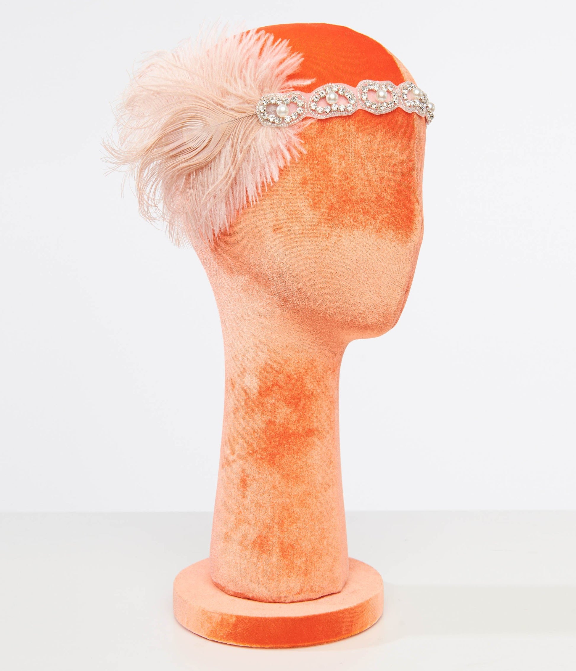 Unique Vintage 1920s Peach Feather & Silver Rhinestone Headband - Unique Vintage - Womens, ACCESSORIES, FLAPPER