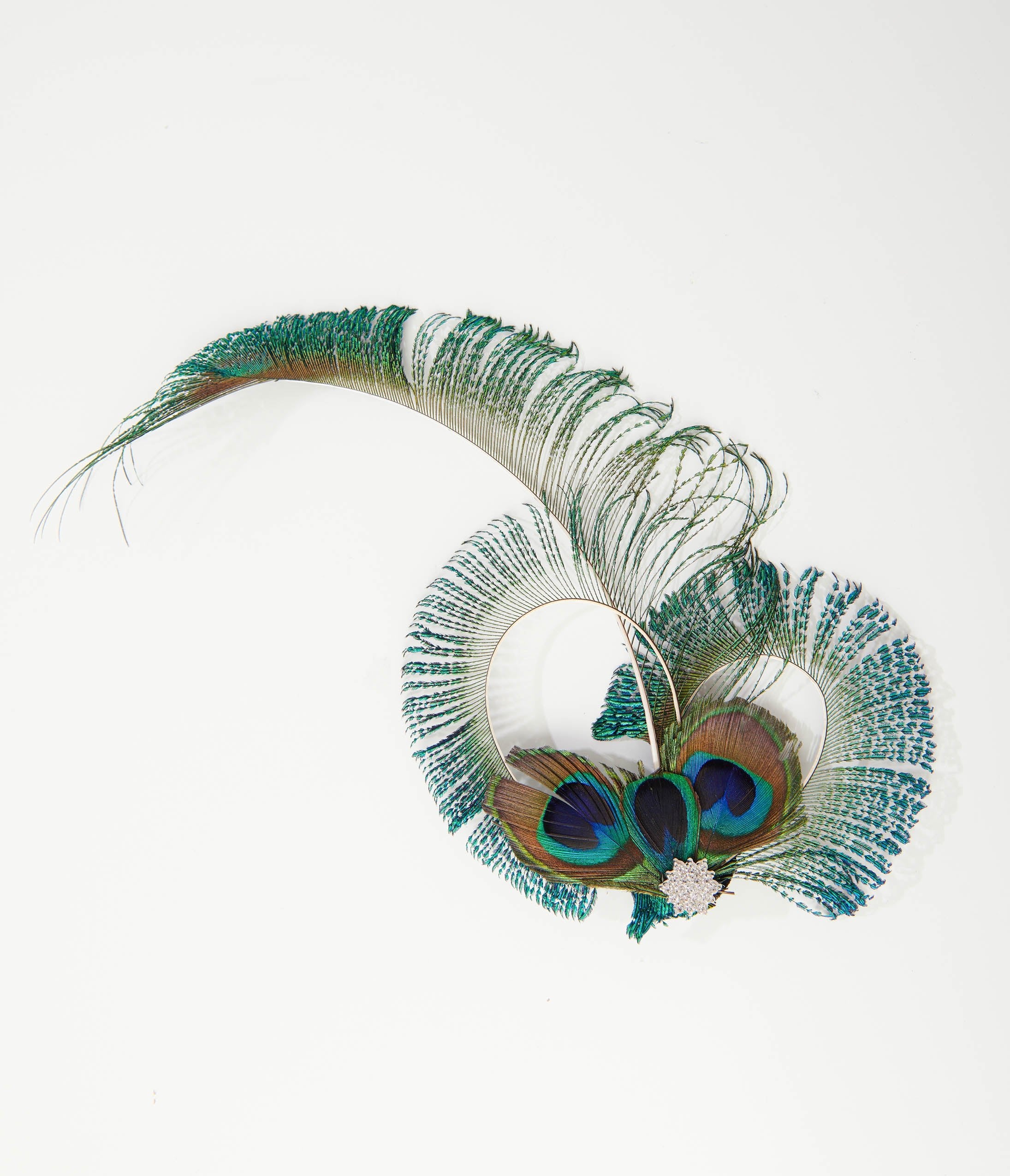 Rainbow peacock high quality feather hair clip