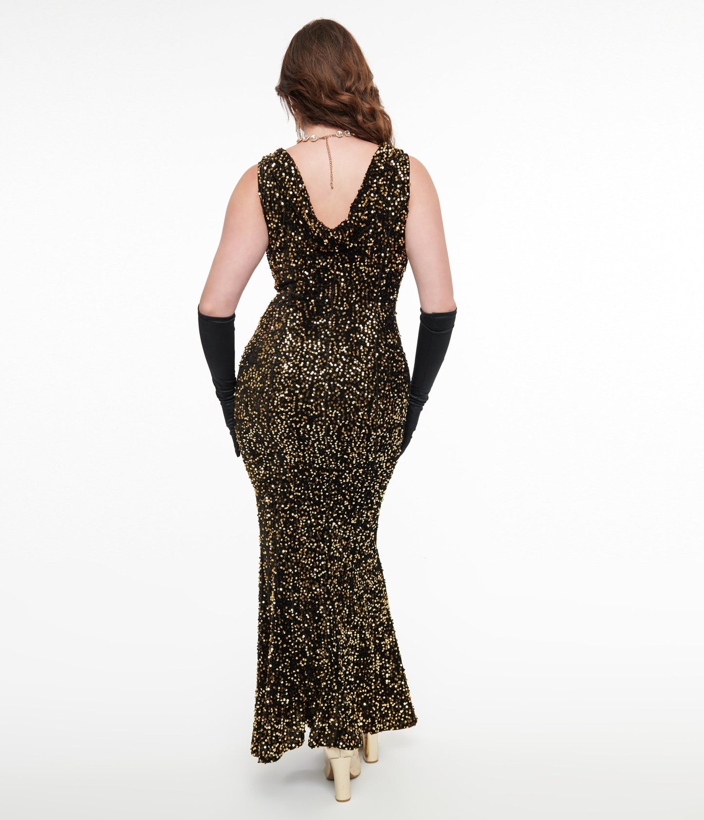 Unique Vintage 1930s Gold Sequin Goldwyn Gown - Unique Vintage - Womens, DRESSES, MAXI