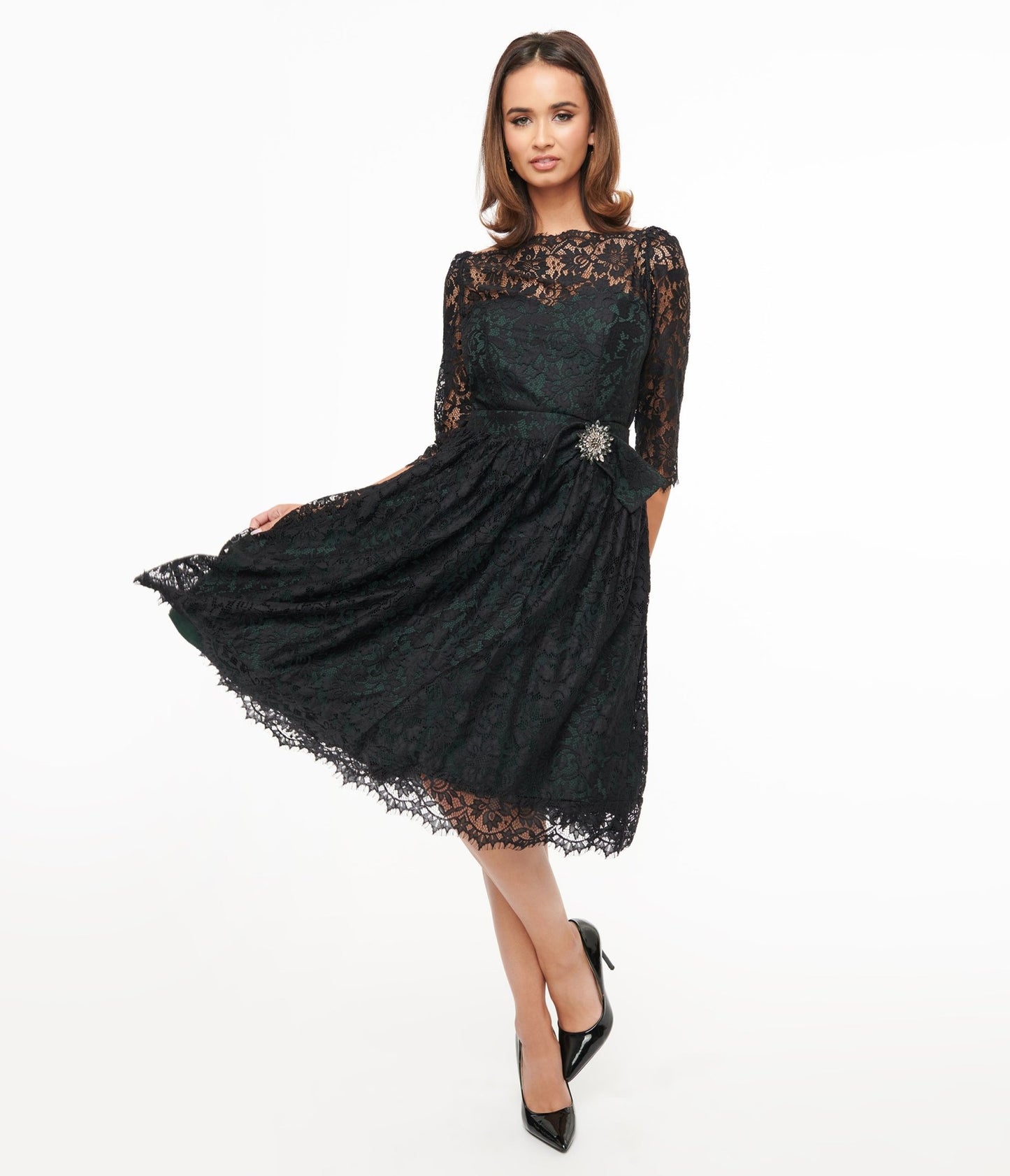 Unique Vintage 1940s Black Lace Swing Dress - Unique Vintage - Womens, DRESSES, SWING