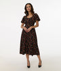 Unique Vintage 1940s Black & Strawberry Print Midi Dress