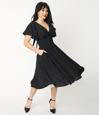 Unique Vintage 1940s Black Texture Swing Dress - Unique Vintage - Womens, DRESSES, SWING