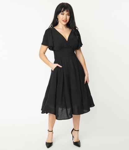 Unique Vintage 1940s Black Texture Swing Dress - Unique Vintage - Womens, DRESSES, SWING