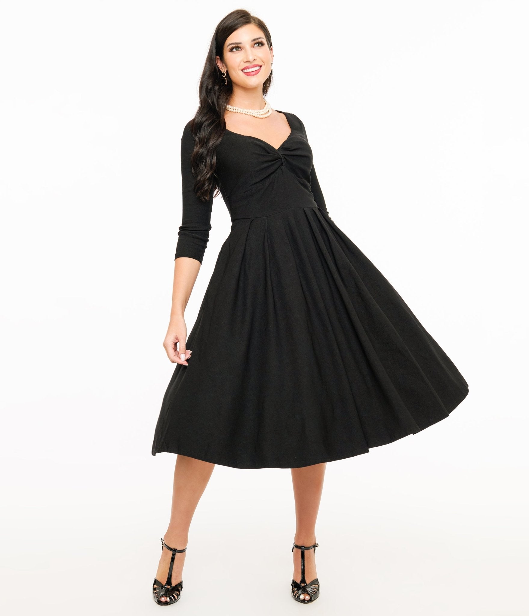 Unique Vintage 1950s Black Bengaline Front Twist Swing Dress - Unique Vintage - Womens, DRESSES, SWING