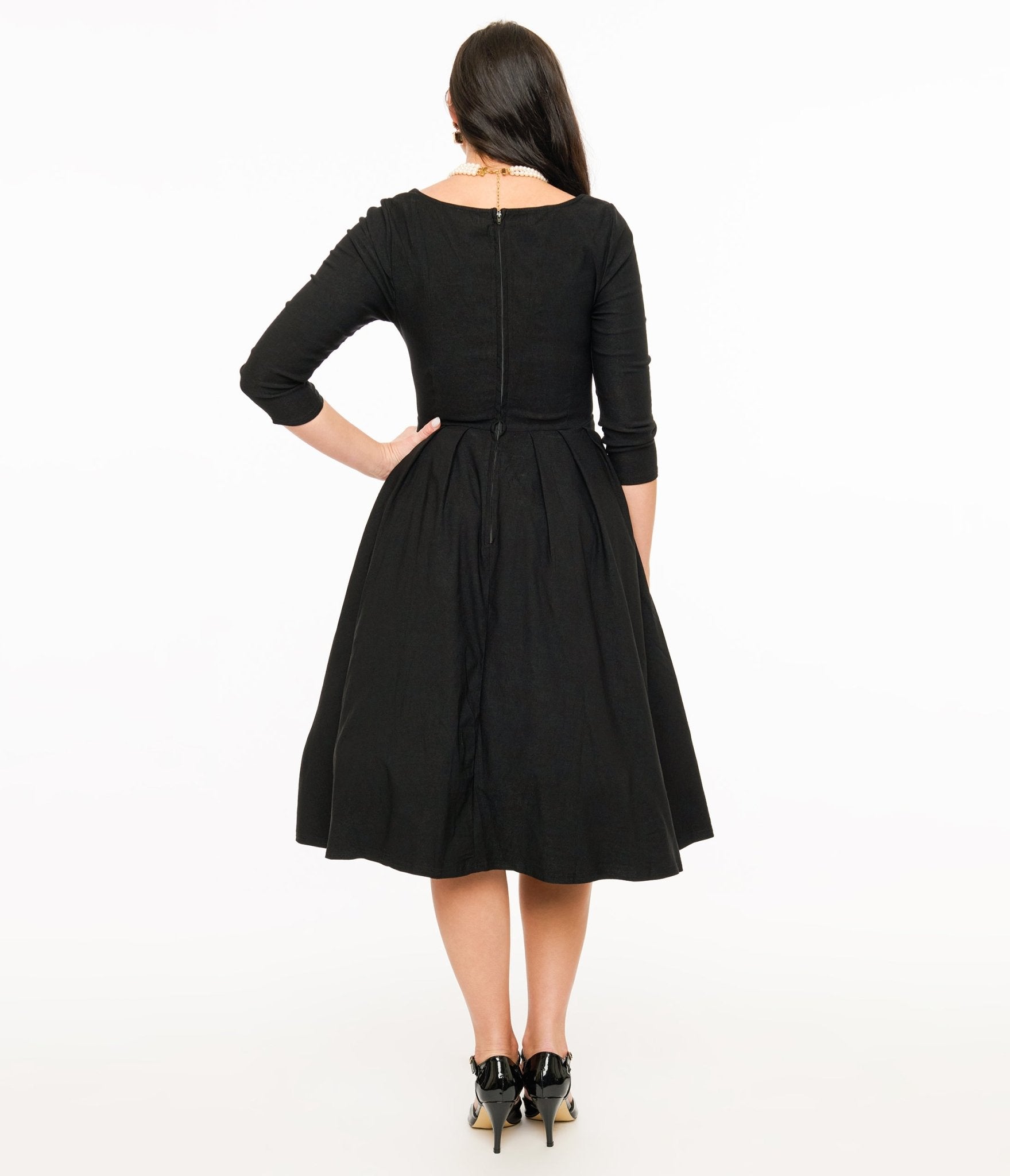 Unique Vintage 1950s Black Bengaline Front Twist Swing Dress - Unique Vintage - Womens, DRESSES, SWING