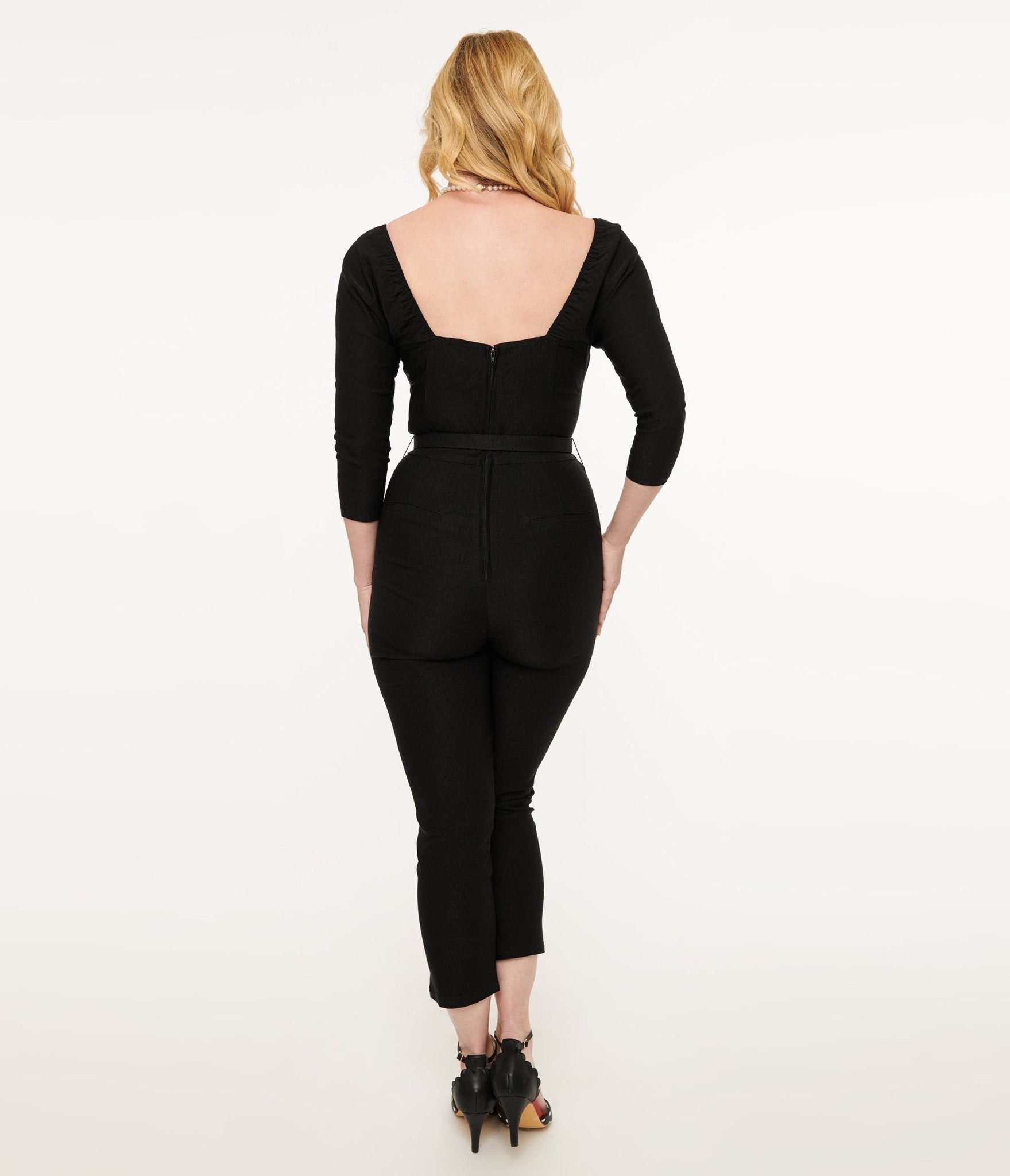 Unique Vintage 1950s Black Bow Bengaline Jumpsuit - Unique Vintage - Womens, BOTTOMS, ROMPERS AND JUMPSUITS