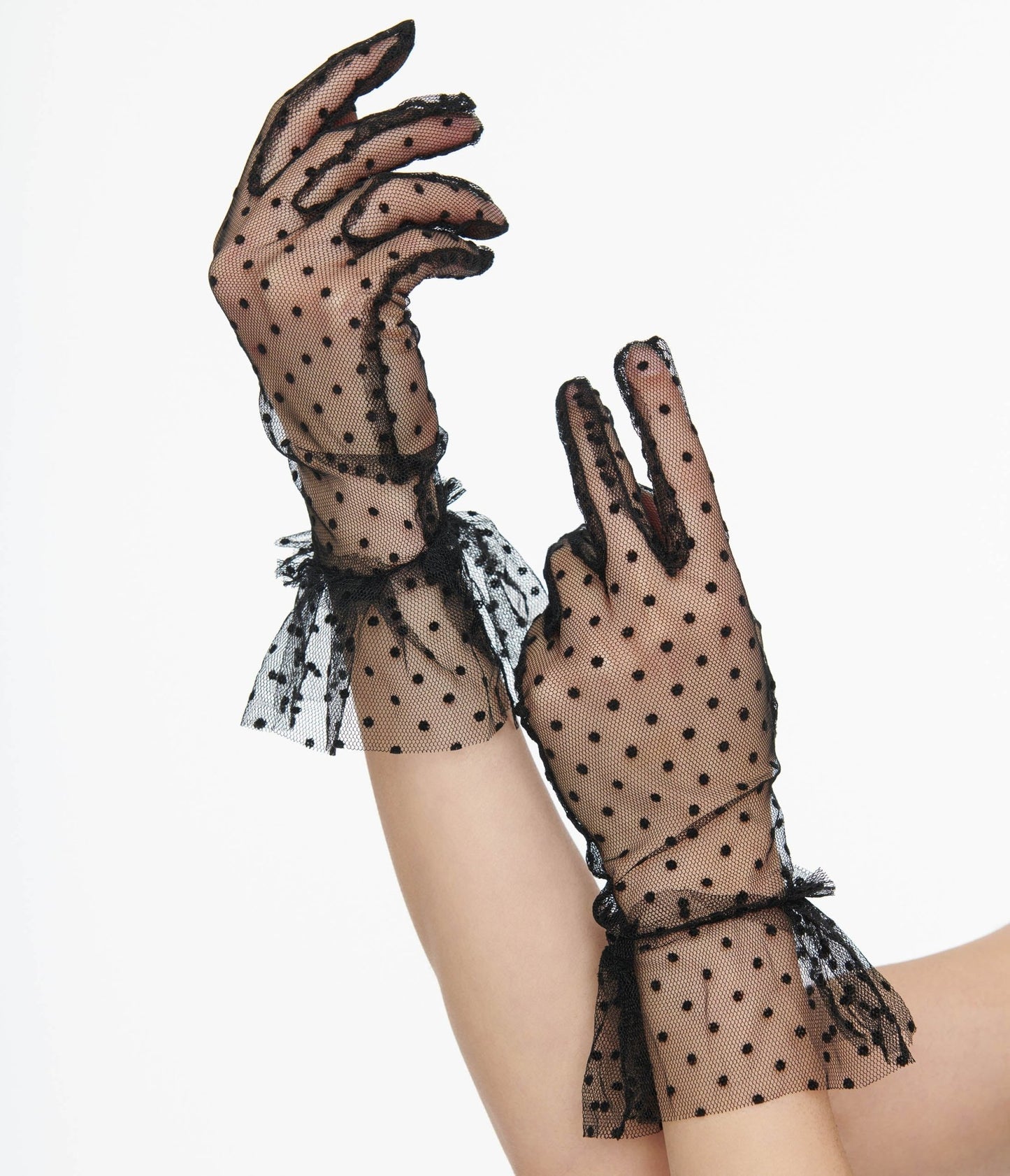 Unique Vintage 1950s Black Dot Mesh Gloves - Unique Vintage - Womens, ACCESSORIES, GLOVES/SCARVES