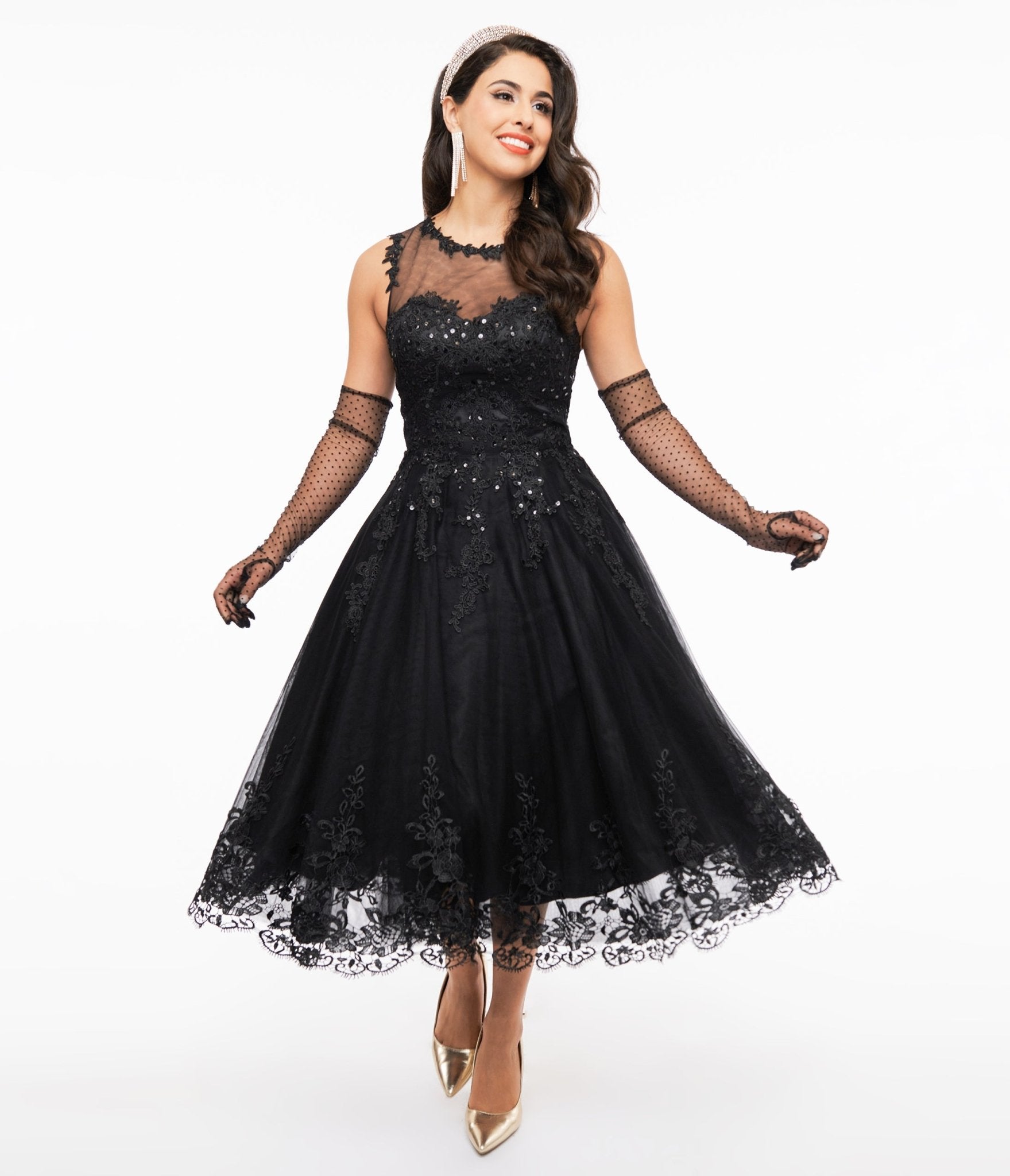 Unique Vintage 1950s Black Lace & Tulle Riviera Dress - Unique Vintage - Womens, DRESSES, BRIDAL