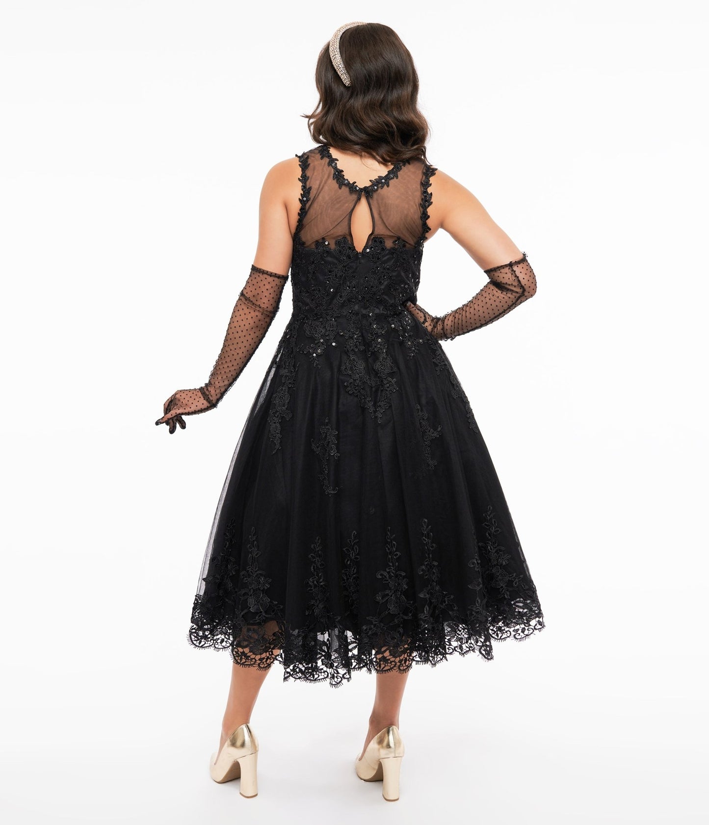 Unique Vintage 1950s Black Lace & Tulle Riviera Dress - Unique Vintage - Womens, DRESSES, BRIDAL