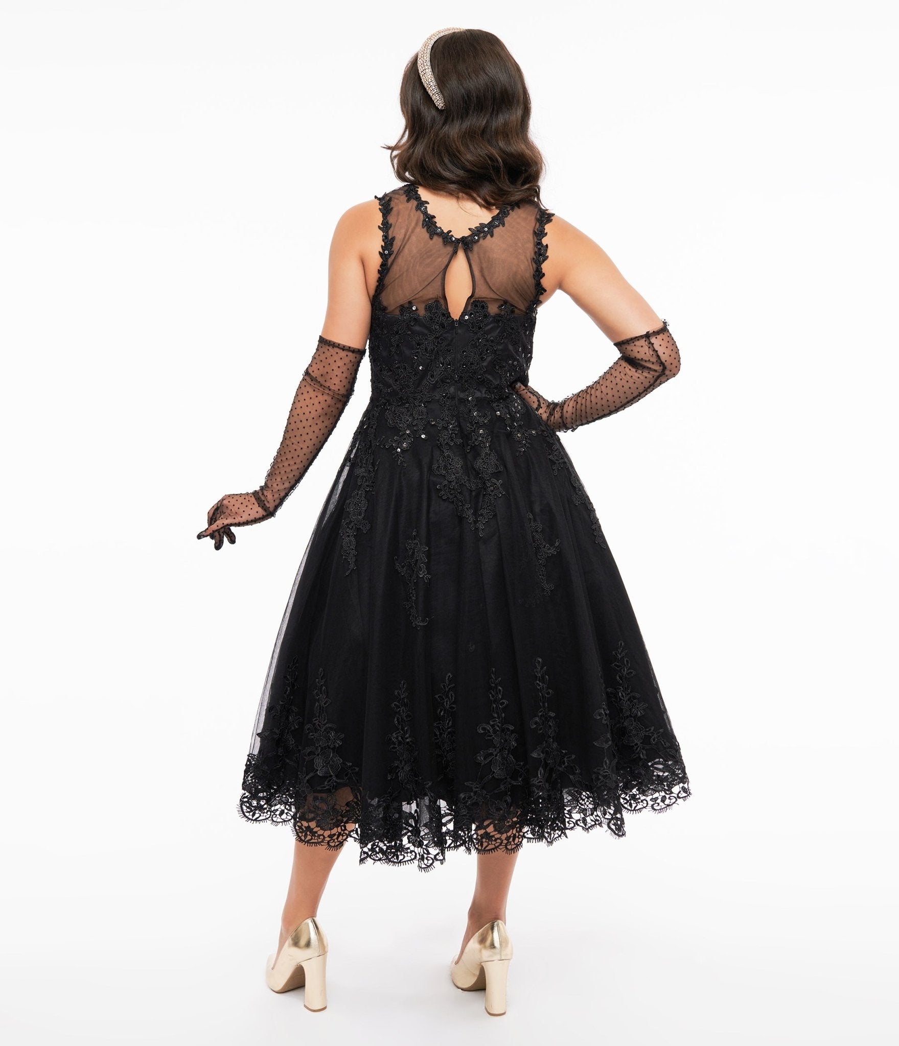 Unique Vintage 1950s Black Lace & Tulle Riviera Dress - Unique Vintage - Womens, DRESSES, BRIDAL