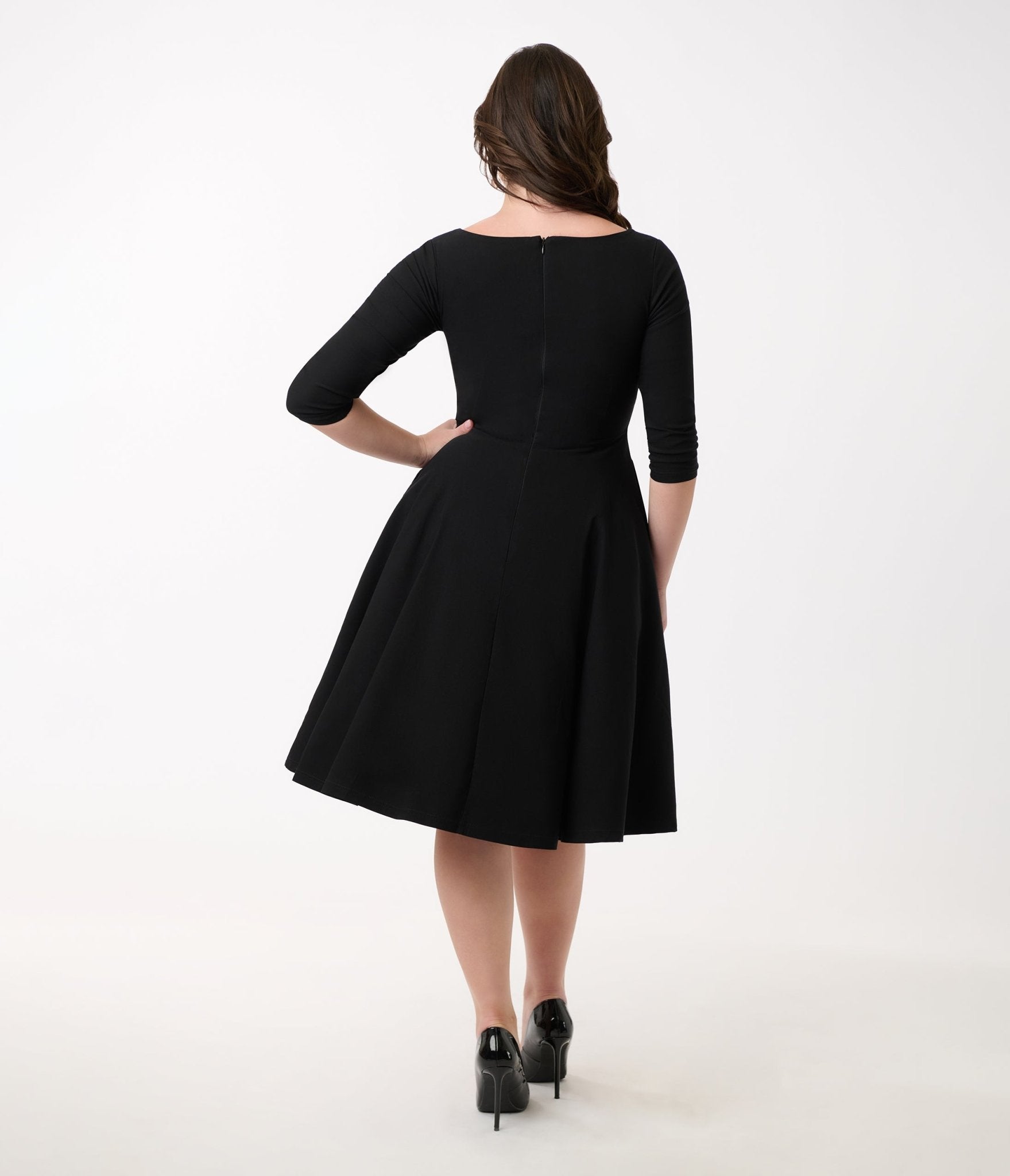 Unique Vintage 1950s Black Pleated Bust Swing Dress - Unique Vintage - Womens, DRESSES, SWING