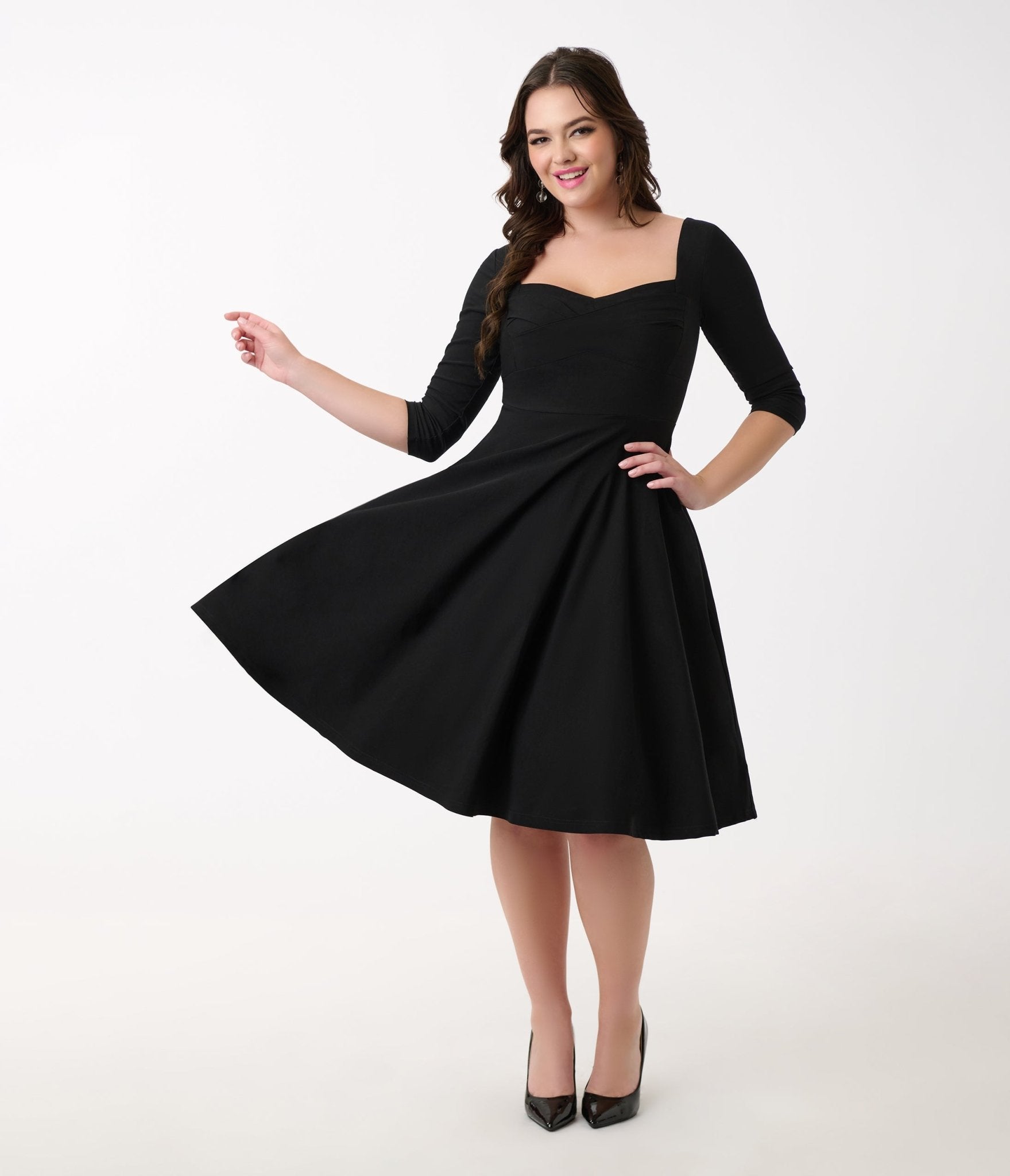 Unique Vintage 1950s Black Pleated Bust Swing Dress - Unique Vintage - Womens, DRESSES, SWING