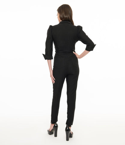 Unique Vintage 1950s Black Puff Sleeve Jumpsuit - Unique Vintage - Womens, BOTTOMS, ROMPERS AND JUMPSUITS