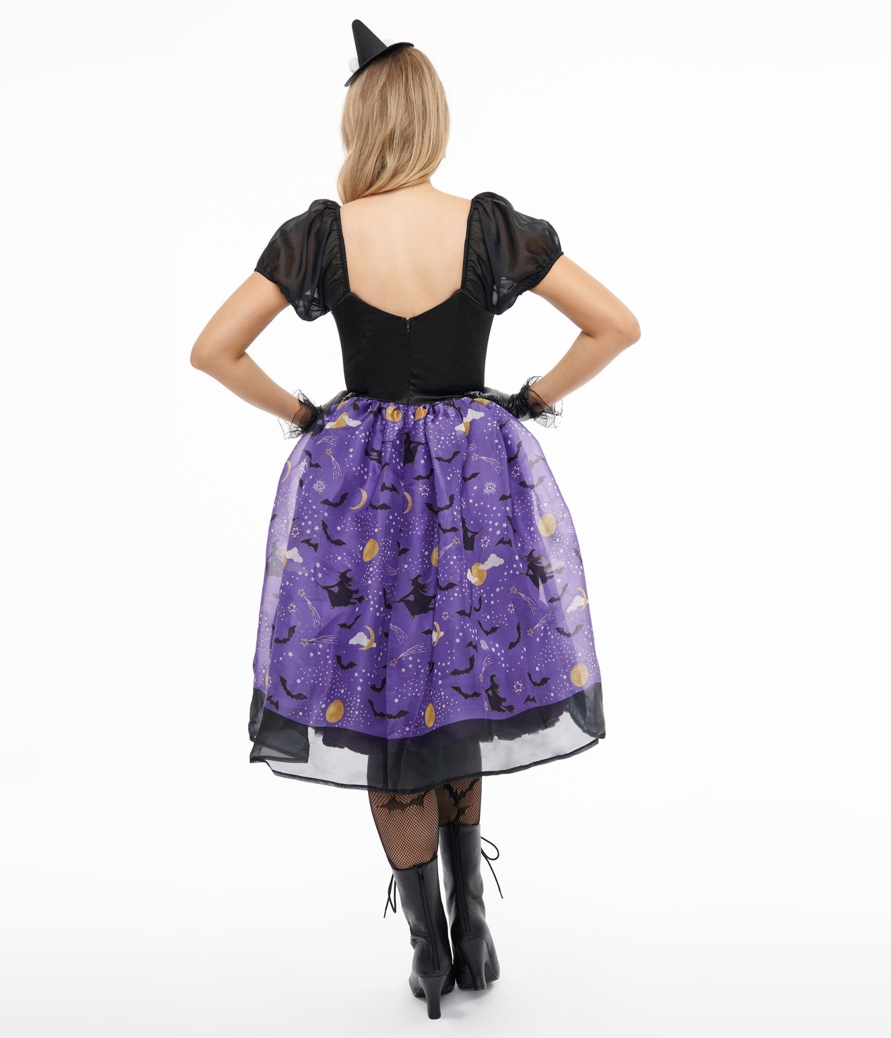 Unique Vintage 1950s Black & Purple Witch Light Up Swing Dress - Unique Vintage - Womens, HALLOWEEN, DRESSES