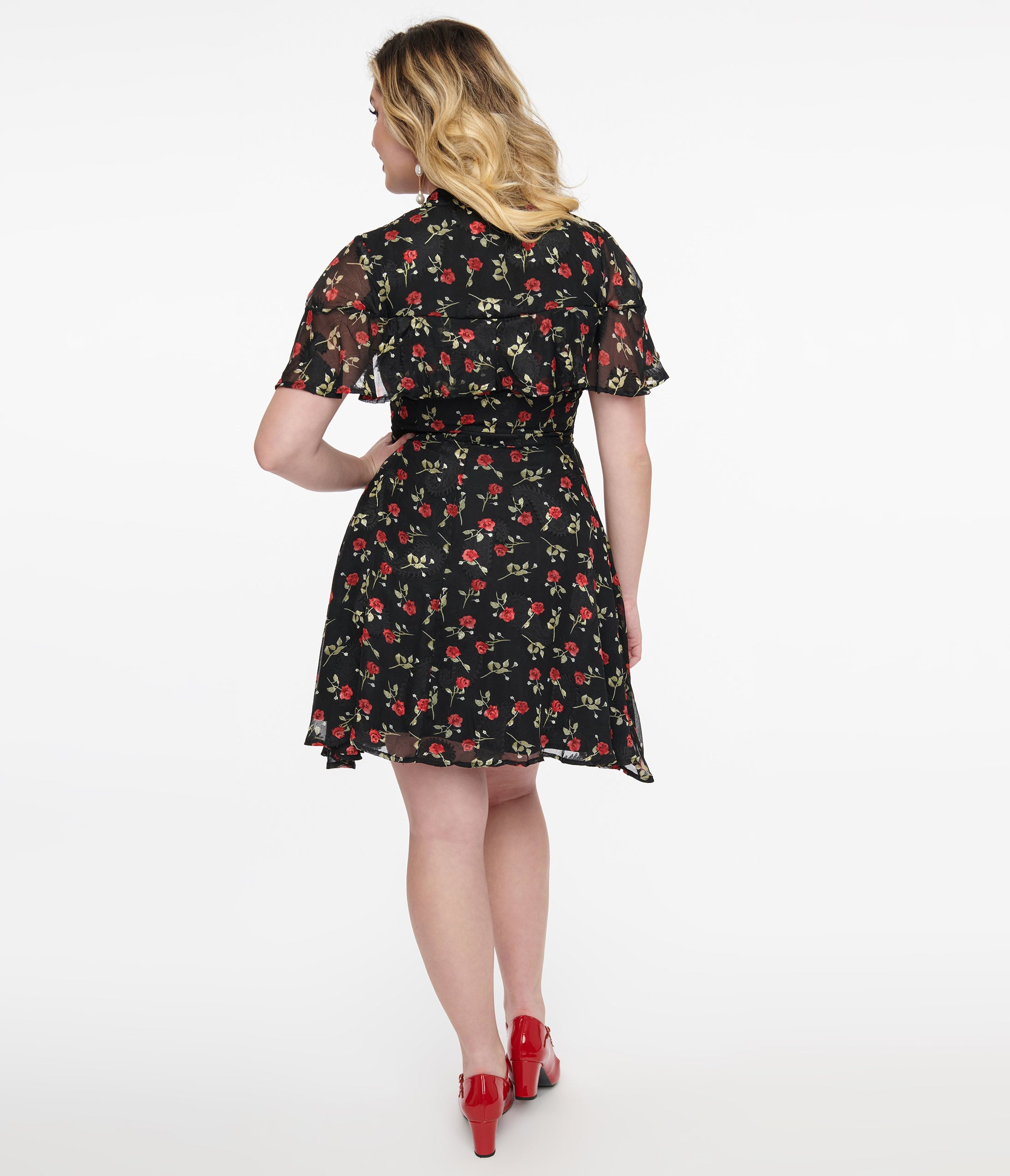 Girl’s red roses retro style deals dress