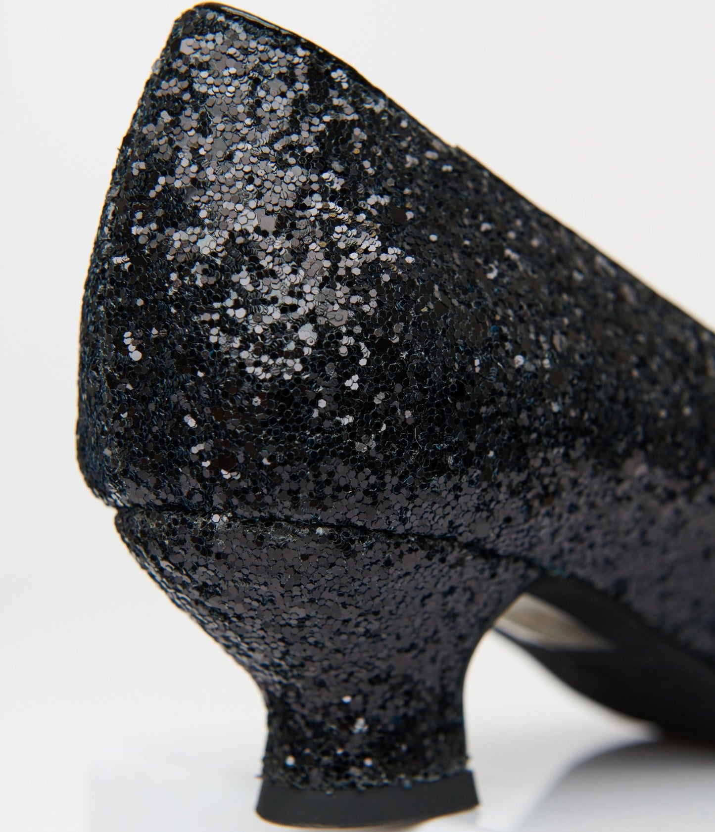 Unique Vintage 1950s Black Sparkle Pointed Kitten Heels - Unique Vintage - Womens, SHOES, HEELS