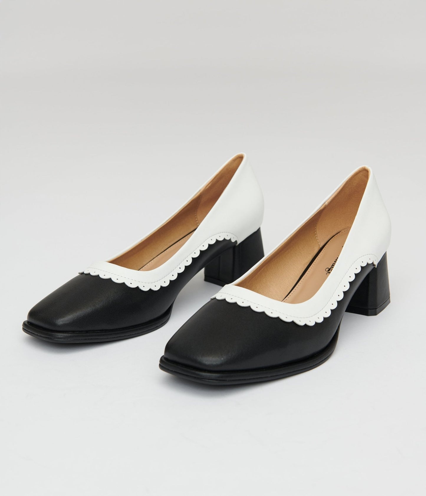 Unique Vintage 1950s Black & White Square Toe Pumps - Unique Vintage - Womens, SHOES, HEELS