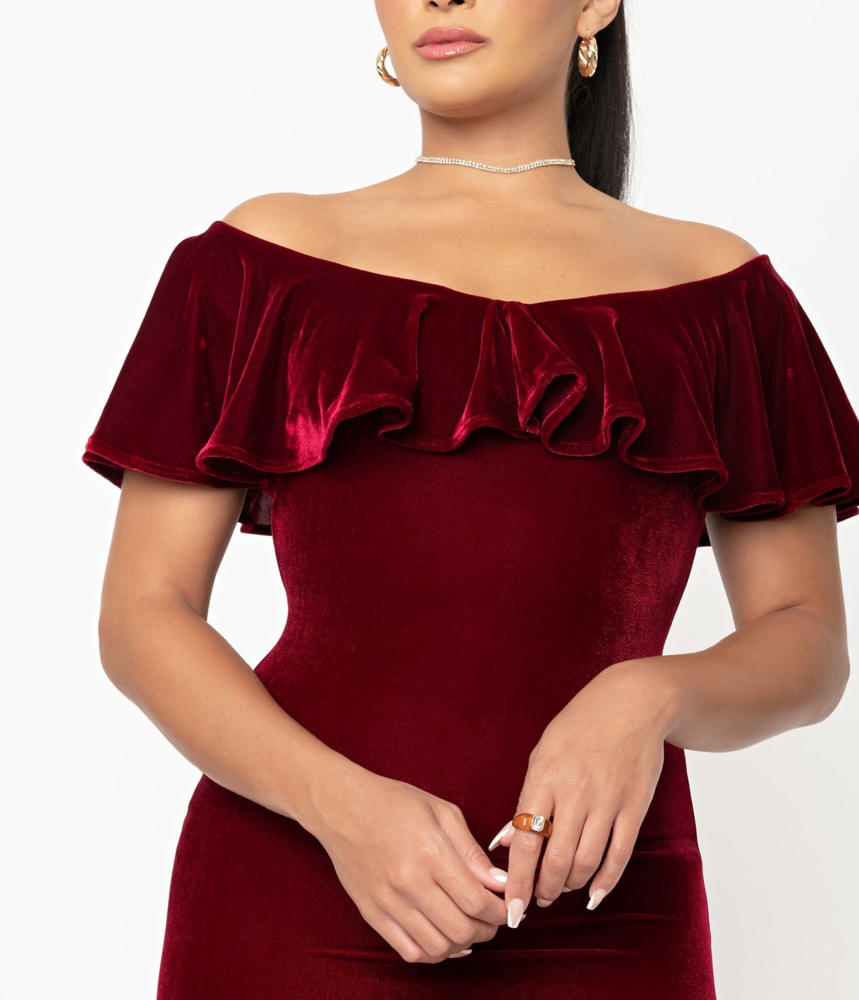 Unique Vintage 1950s Burgundy Red Velvet Sophia Wiggle Dress - Unique Vintage - Womens, DRESSES, WIGGLE