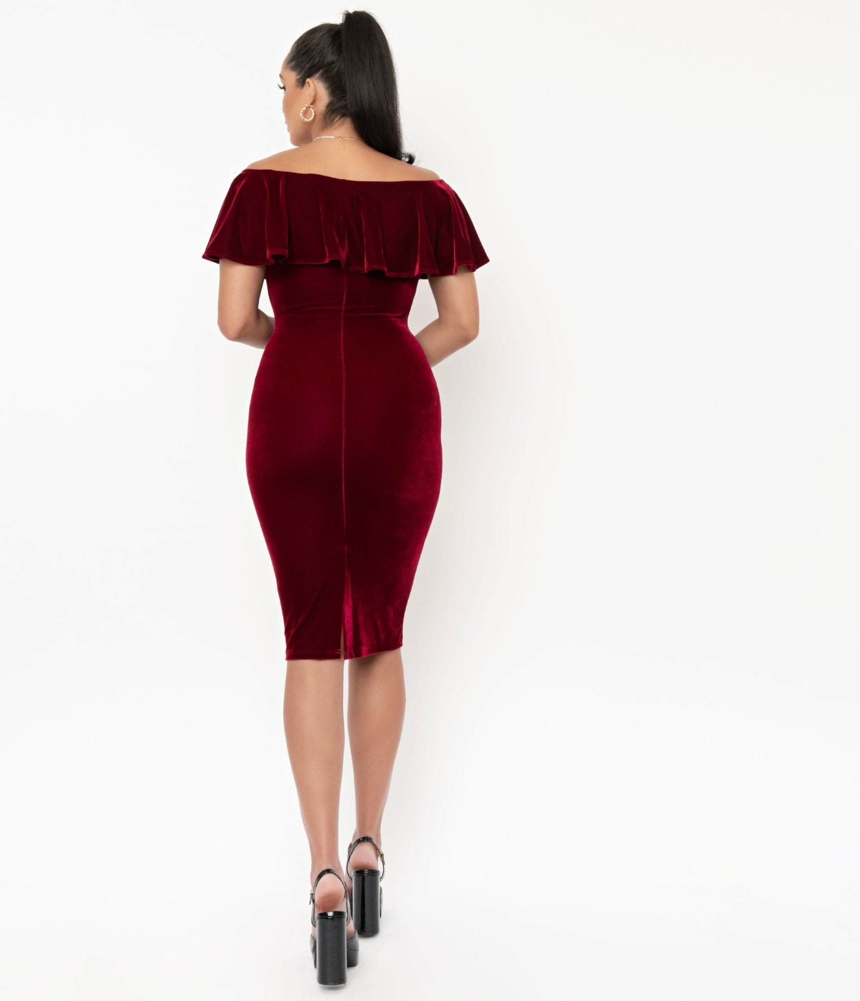 Unique Vintage 1950s Burgundy Red Velvet Sophia Wiggle Dress - Unique Vintage - Womens, DRESSES, WIGGLE