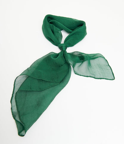 Unique Vintage 1950s Dark Green Chiffon Hair Scarf - Unique Vintage - Womens, ACCESSORIES, HAIR