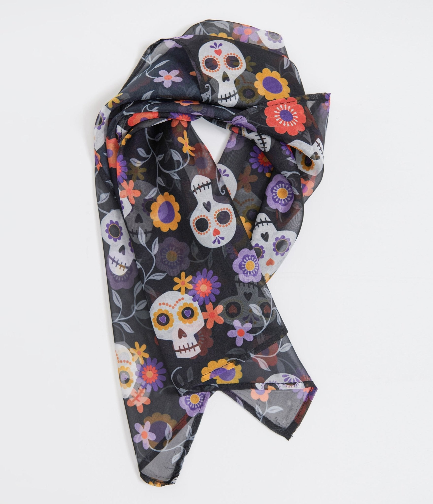 Unique Vintage 1950s Dia De Los Muertos Sugar Skull Print Hair Scarf - Unique Vintage - Womens, ACCESSORIES, HAIR