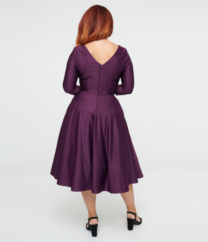 Unique Vintage 1950s Eggplant & Black Spiderweb Devon Swing Dress - Unique Vintage - Womens, HALLOWEEN, DRESSES