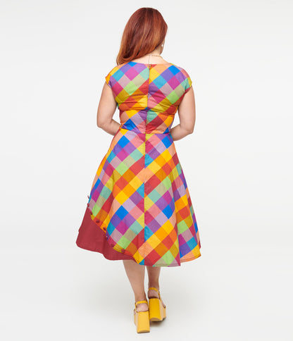 Unique Vintage 1950s Fall Madras Plaid Swing Dress - Unique Vintage - Womens, DRESSES, SWING