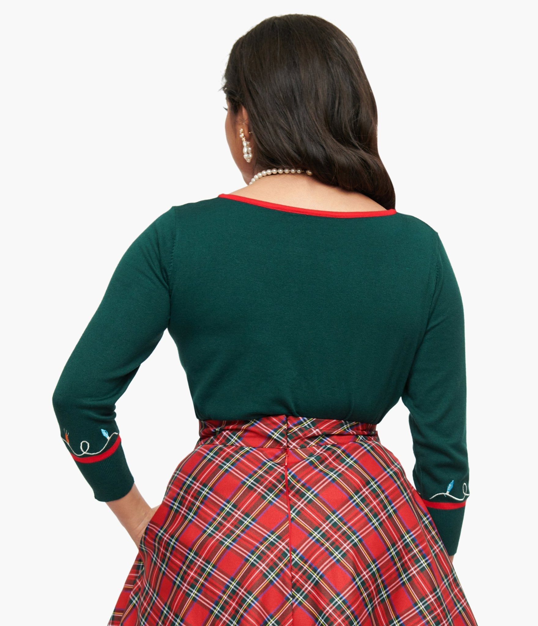 Unique Vintage 1950s Green Holiday Lights Crop Cardigan - Unique Vintage - Womens, TOPS, SWEATERS