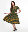 Unique Vintage 1950s Green Plaid Cotton Swing Dress