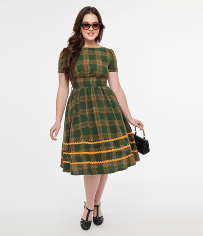 Unique Vintage 1950s Green Plaid Cotton Swing Dress - Unique Vintage - Womens, DRESSES, SWING