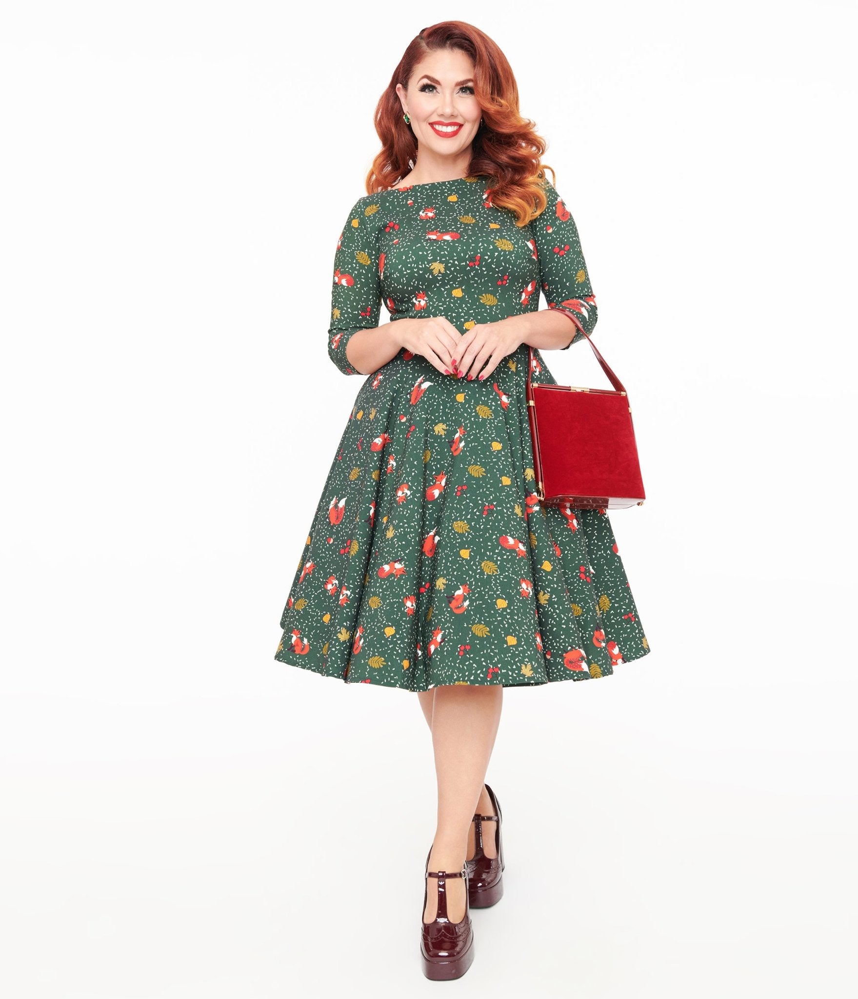 Unique Vintage 1950s Green Winter Fox Devon Swing Dress - Unique Vintage - Womens, DRESSES, SWING