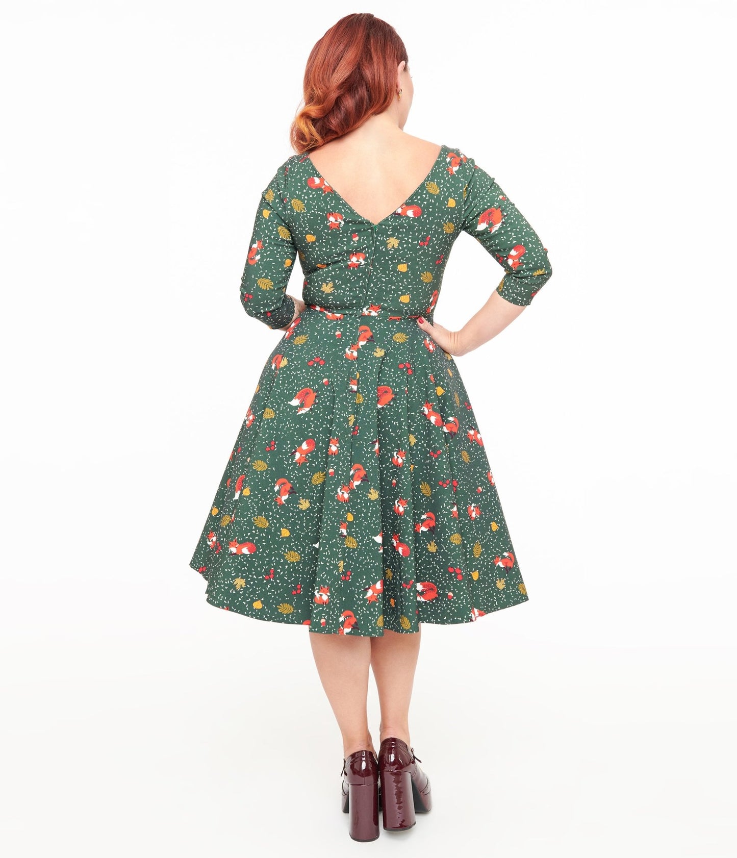 Unique Vintage 1950s Green Winter Fox Devon Swing Dress - Unique Vintage - Womens, DRESSES, SWING