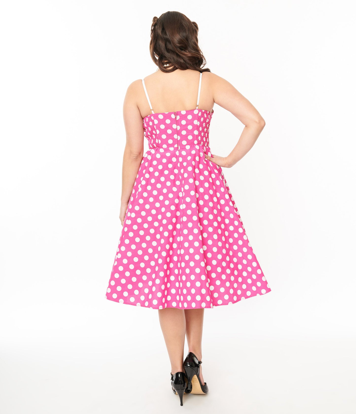 Unique Vintage 1950s Hot Pink & White Polka Dot Cotton Swing Dress - Unique Vintage - Womens, DRESSES, SWING