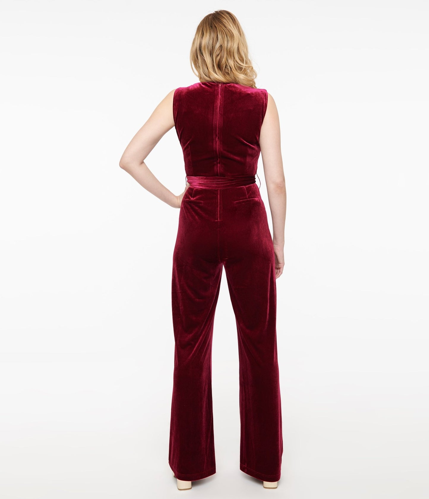 Unique Vintage 1950s Merlot Velvet Boat Neck Jumpsuit - Unique Vintage - Womens, BOTTOMS, ROMPERS AND JUMPSUITS