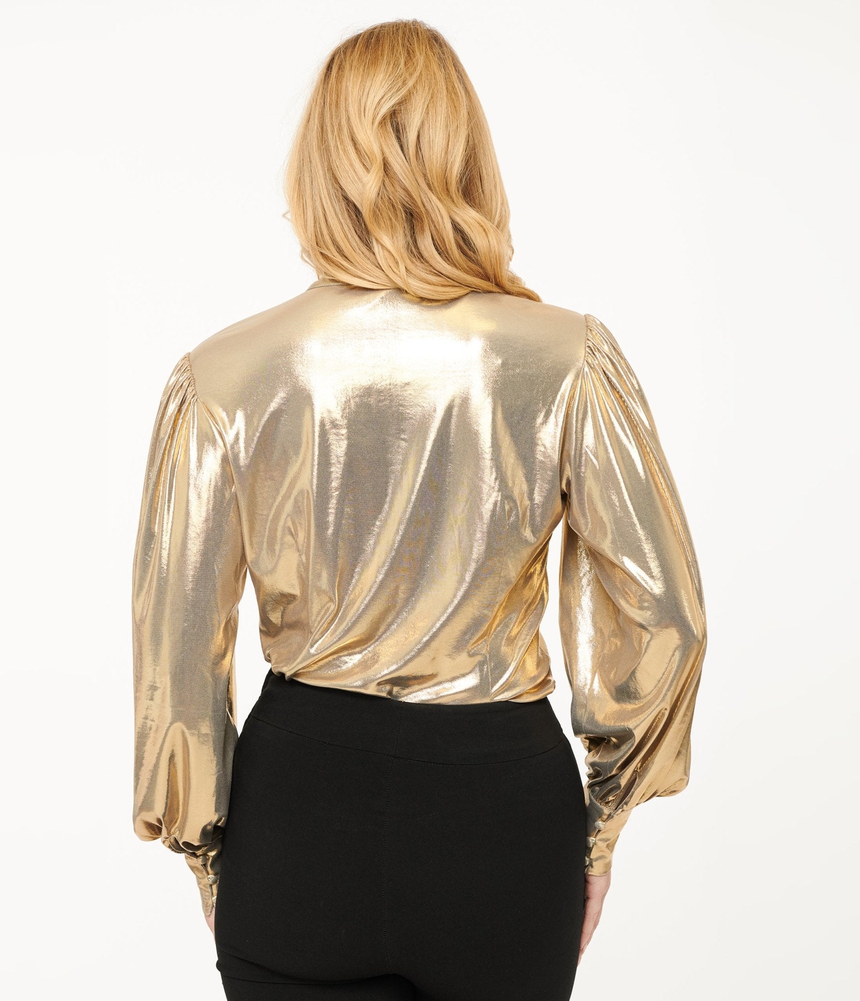 Unique Vintage 1950s Metallic Gold Gwen Blouse - Unique Vintage - Womens, TOPS, WOVEN TOPS