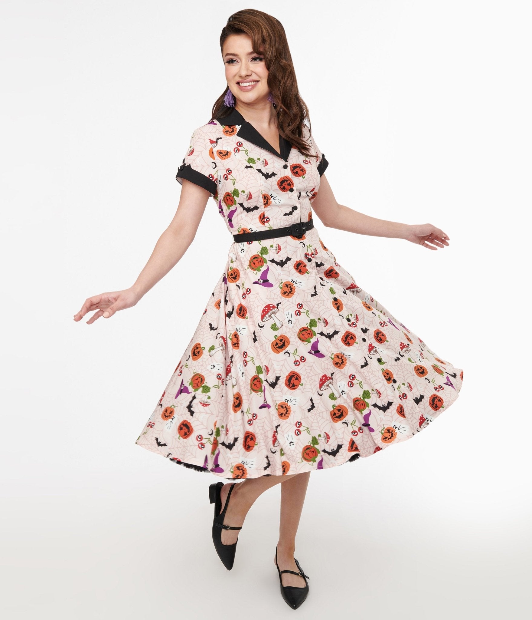 Unique Vintage 1950s Pink Halloween Print Alexis Swing Dress - Unique Vintage - Womens, HALLOWEEN, DRESSES