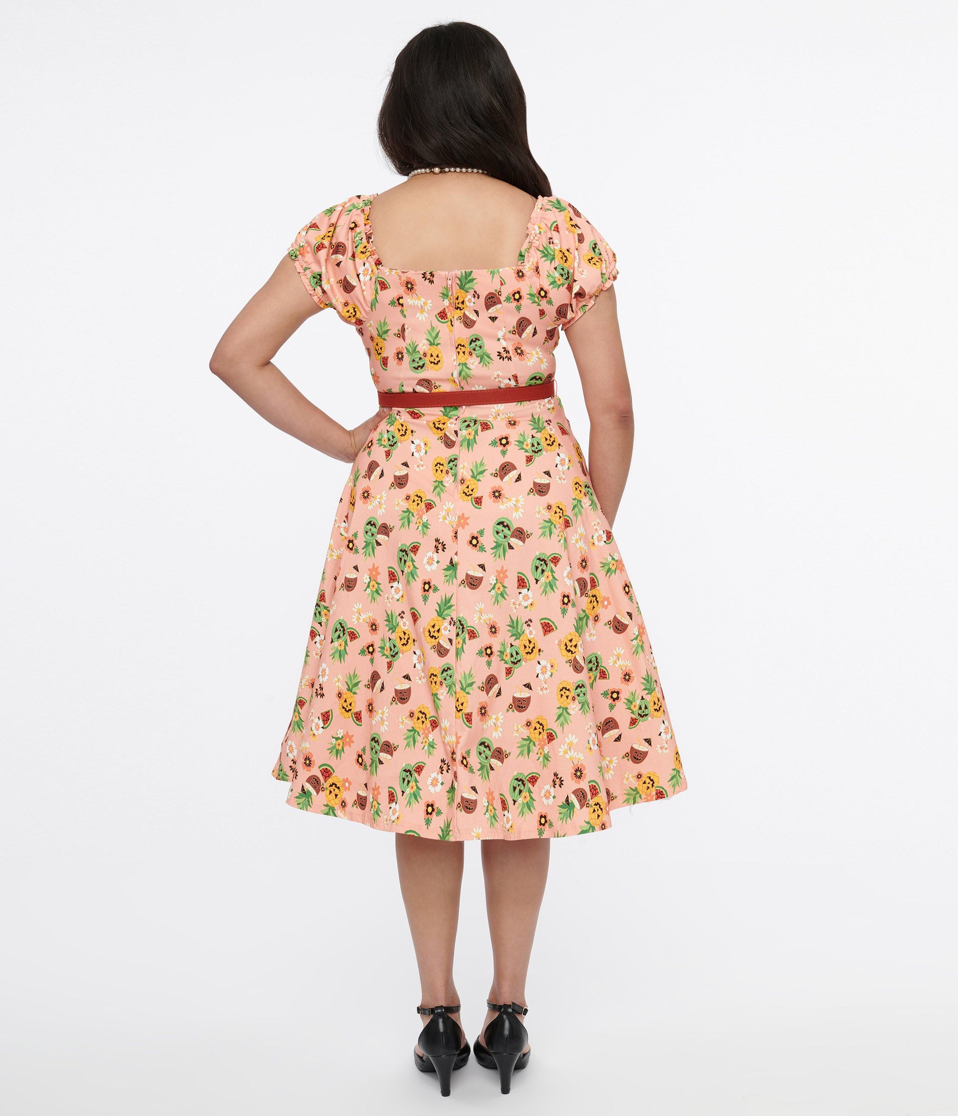 Unique Vintage 1950s Pink Jack-O-Lantern Fruit Ohara Swing Dress - Unique Vintage - Womens, DRESSES, SWING