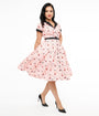 Unique Vintage 1950s Pink Santa Print Alexis Swing Dress