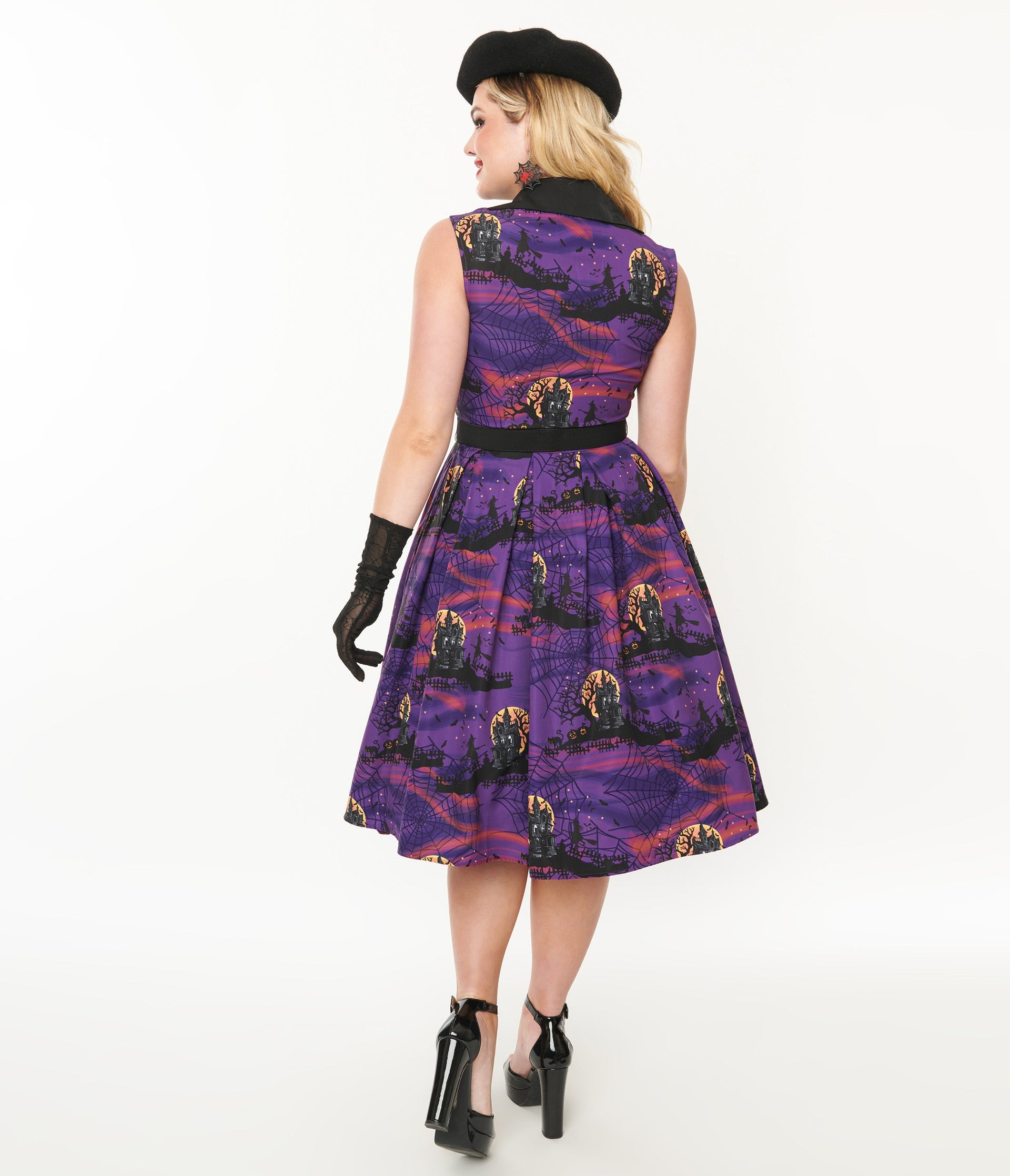 Unique Vintage 1950s Purple Halloween Print Edith Swing Dress - Unique Vintage - Womens, HALLOWEEN, DRESSES