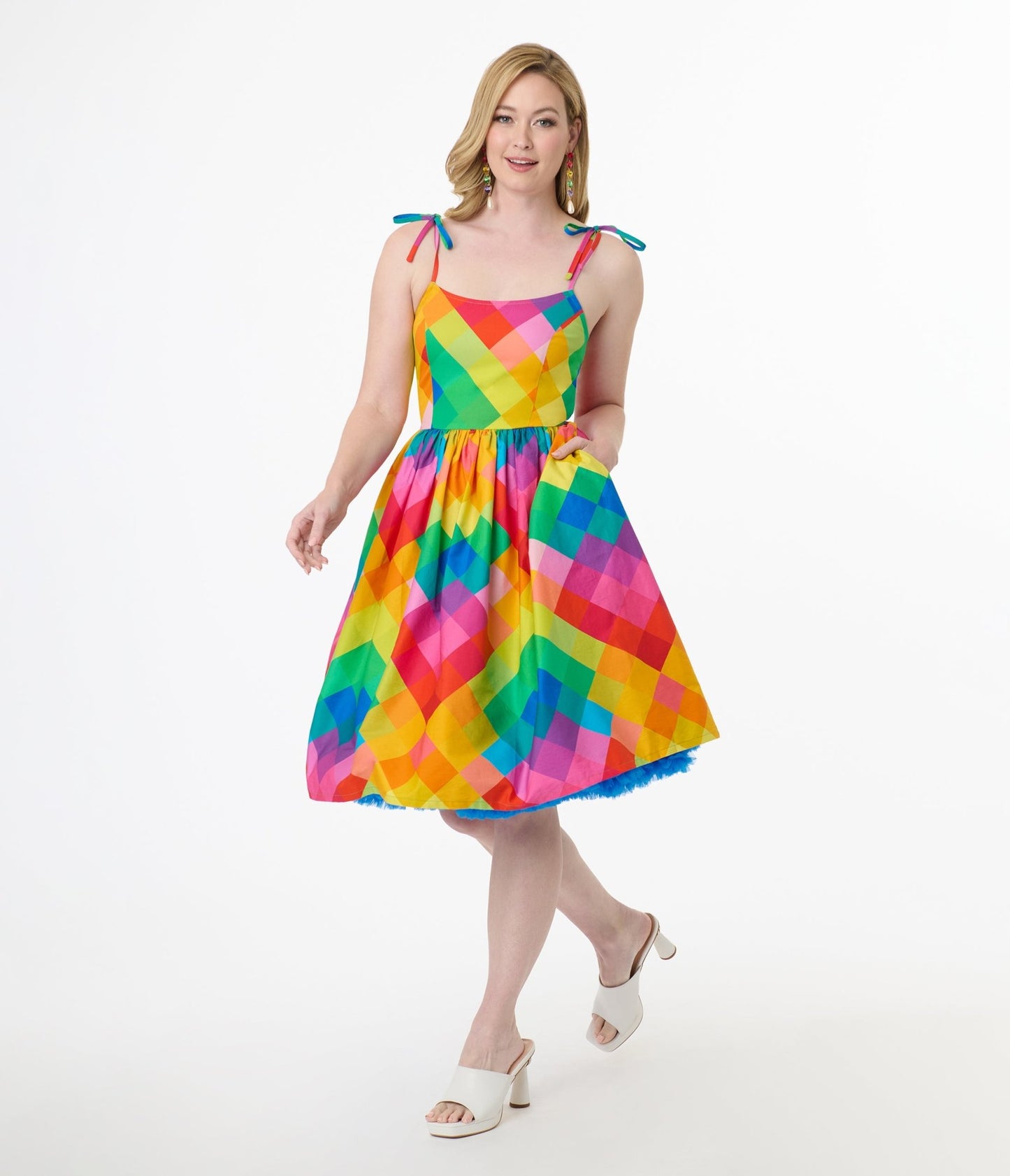 Unique Vintage 1950s Rainbow Chevron Cotton Bobbie Swing Dress - Unique Vintage - Womens, DRESSES, SWING