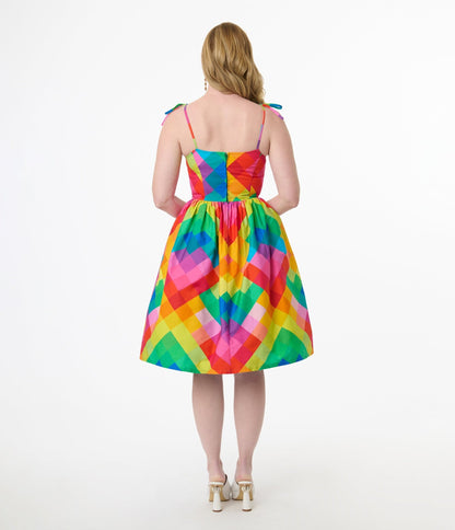 Unique Vintage 1950s Rainbow Chevron Cotton Bobbie Swing Dress - Unique Vintage - Womens, DRESSES, SWING