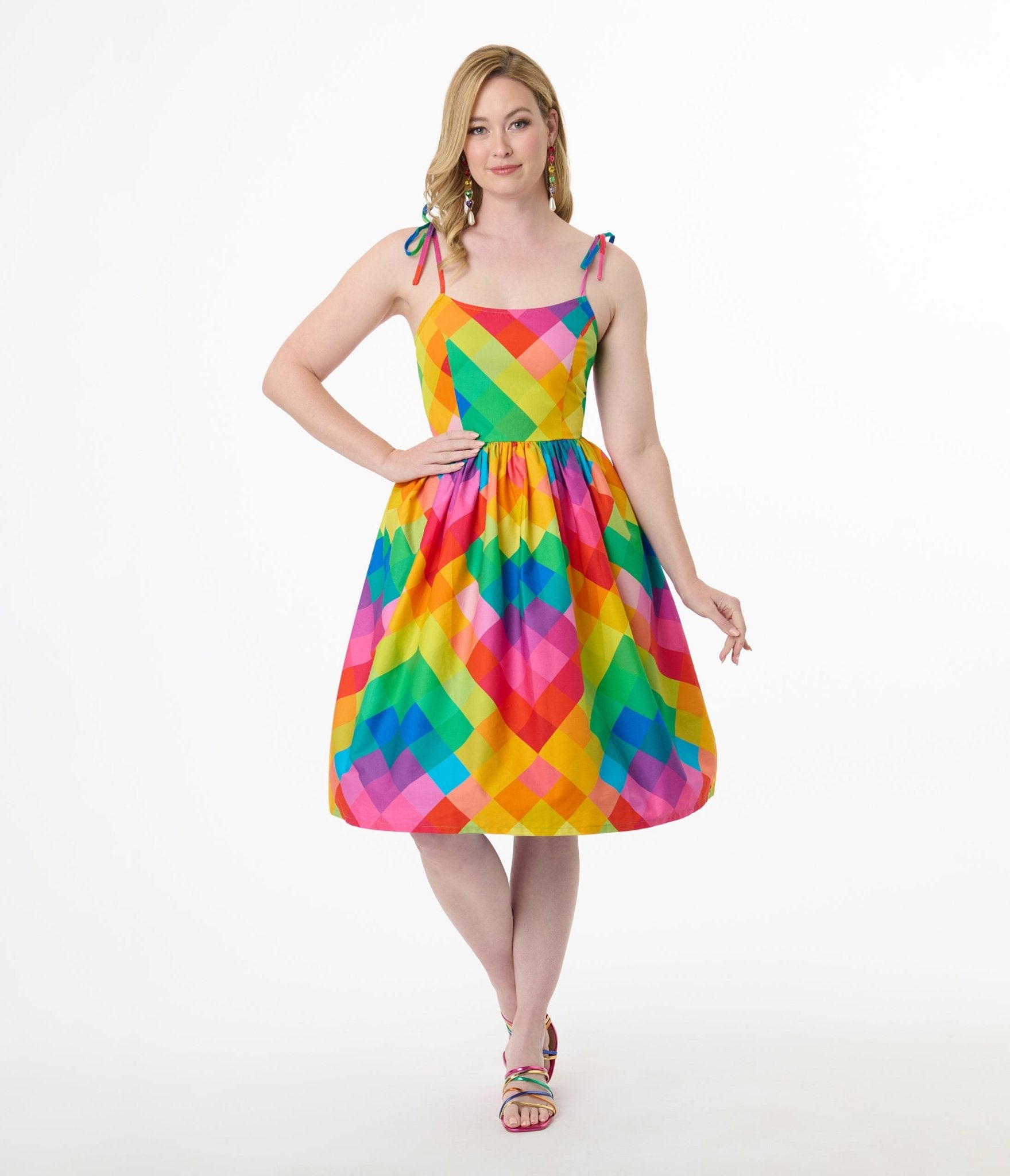 Unique Vintage 1950s Rainbow Chevron Cotton Bobbie Swing Dress - Unique Vintage - Womens, DRESSES, SWING