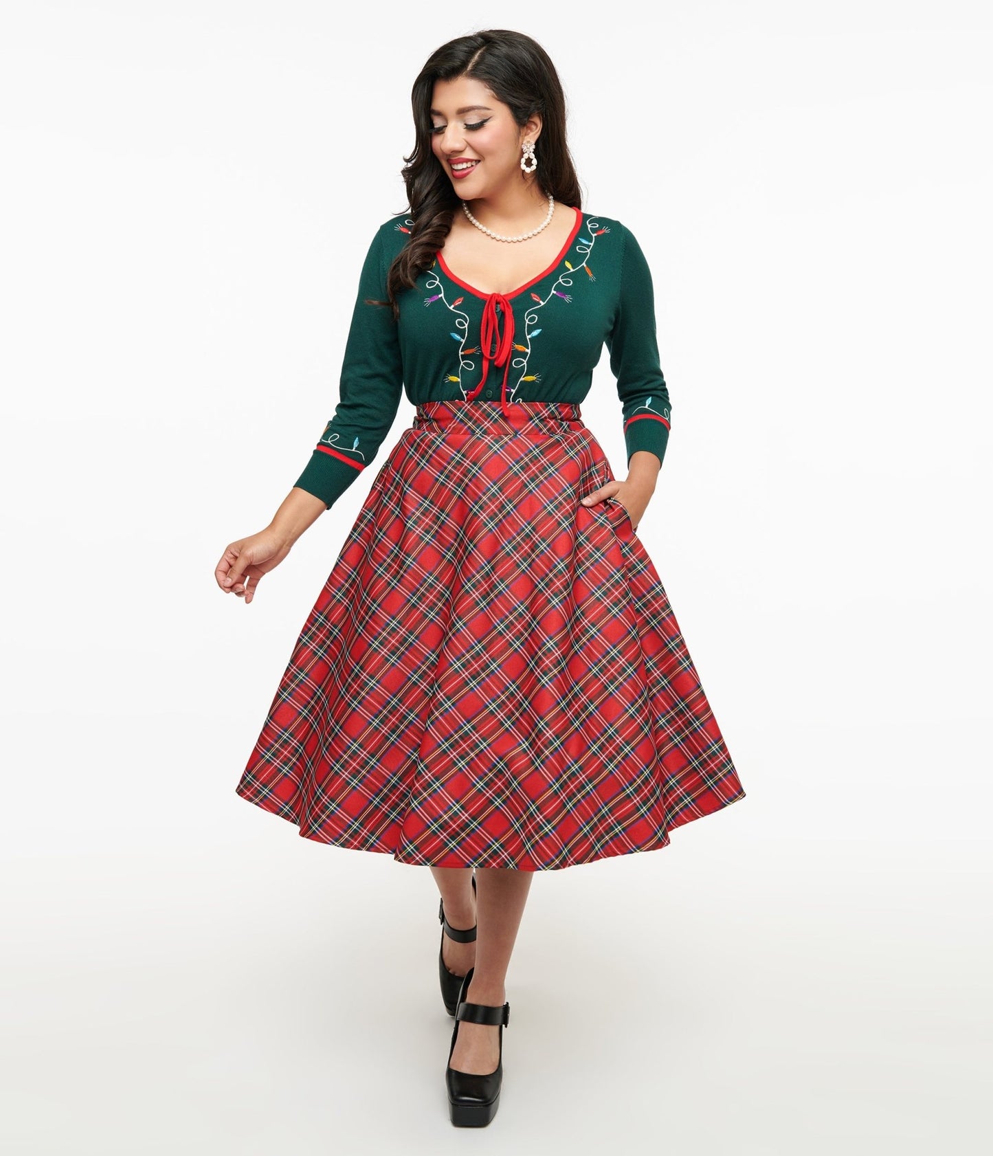 Unique Vintage 1950s Red Plaid High Waist Vivien Swing Skirt - Unique Vintage - Womens, BOTTOMS, SKIRTS