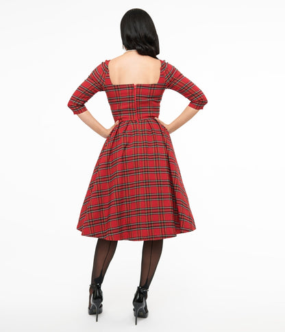 Unique Vintage 1950s Red Plaid Lamar Swing Dress - Unique Vintage - Womens, DRESSES, SWING