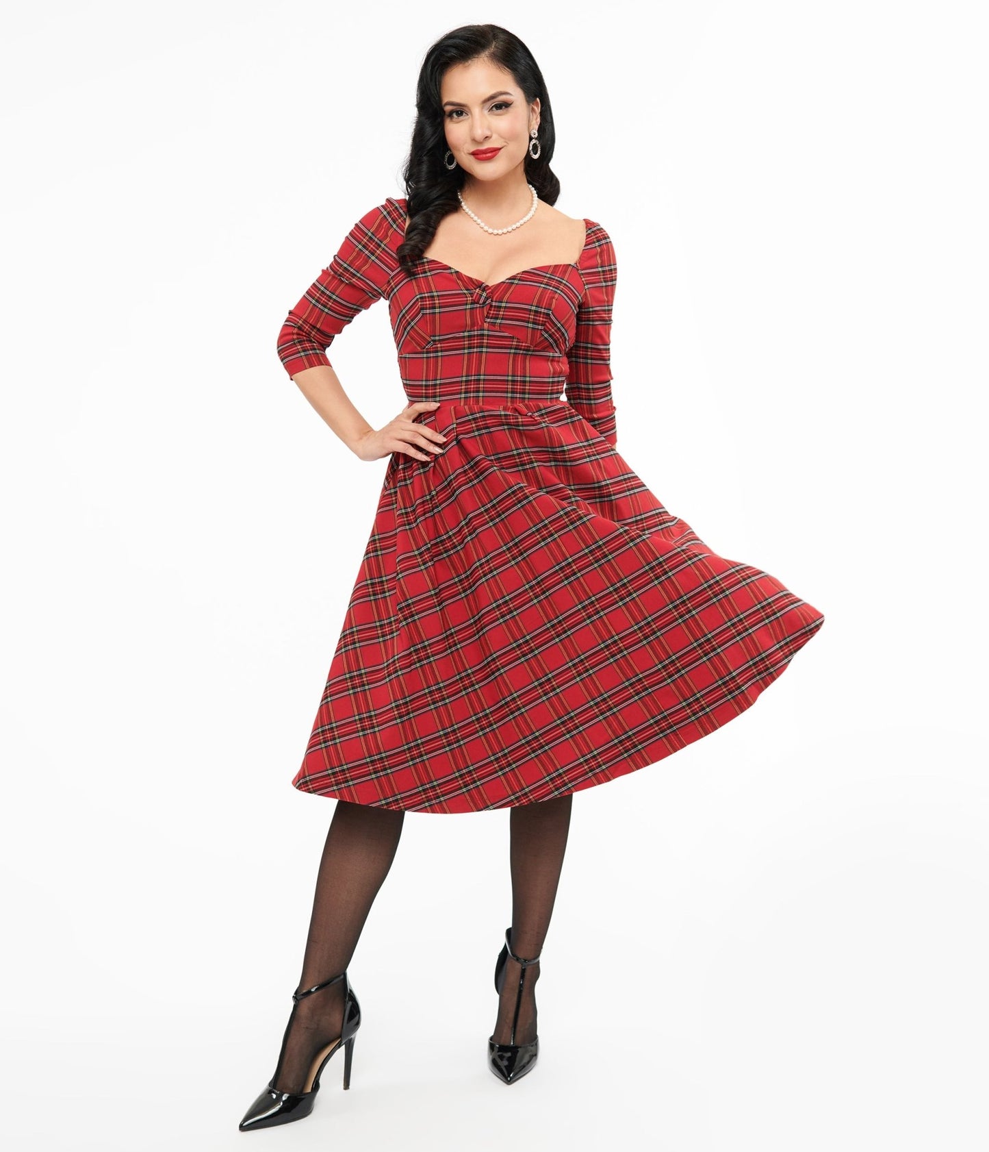 Unique Vintage 1950s Red Plaid Lamar Swing Dress - Unique Vintage - Womens, DRESSES, SWING