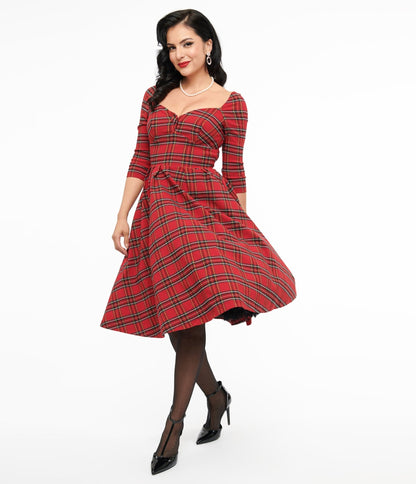 Unique Vintage 1950s Red Plaid Lamar Swing Dress - Unique Vintage - Womens, DRESSES, SWING